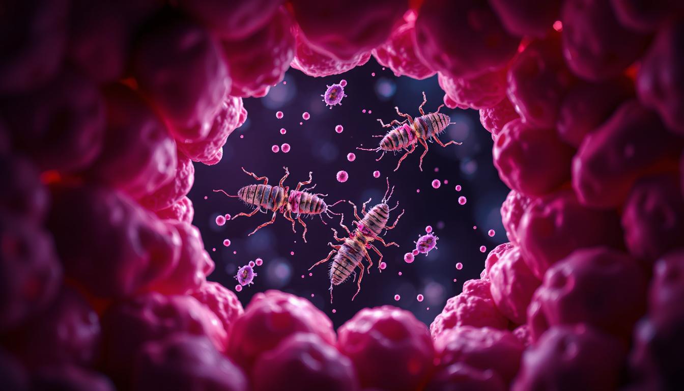 Diagram showing how nitazoxanide kills parasites in the body