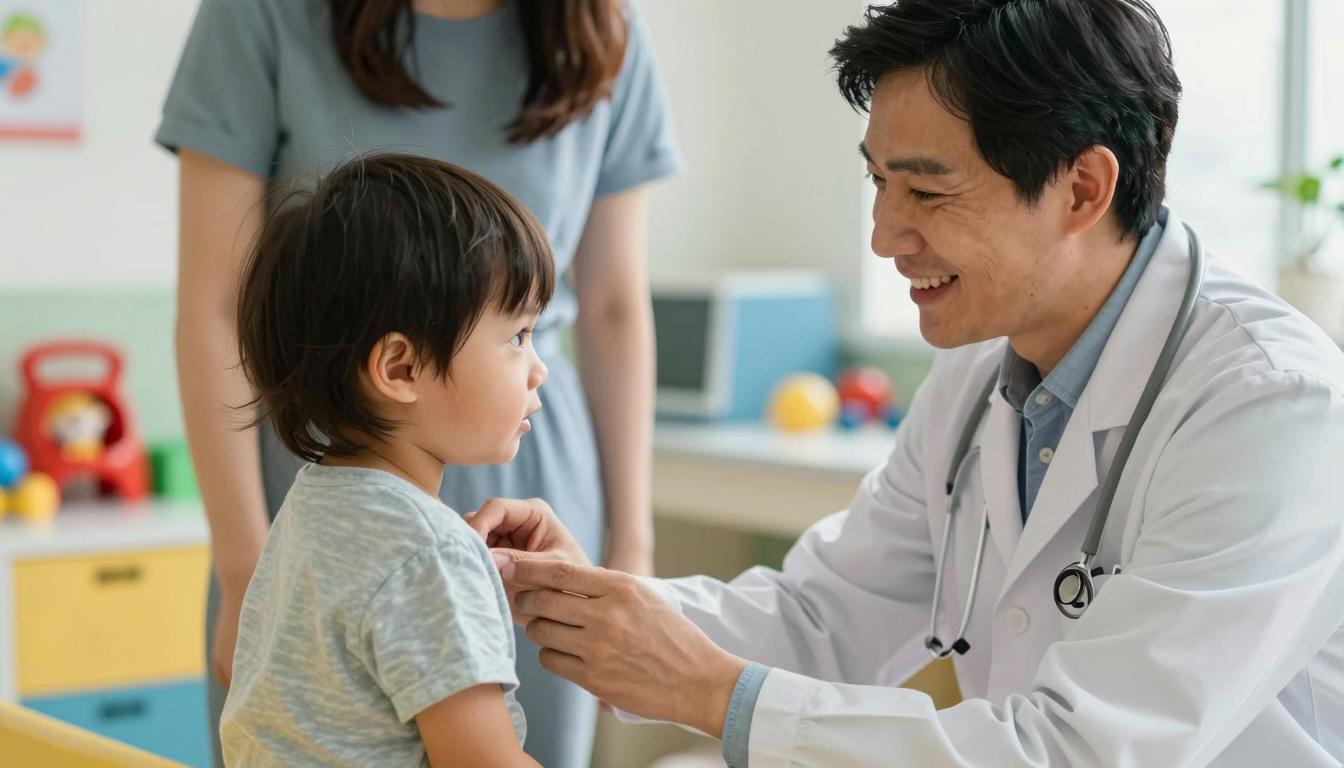 Pediatrician examining a child during a routine health check