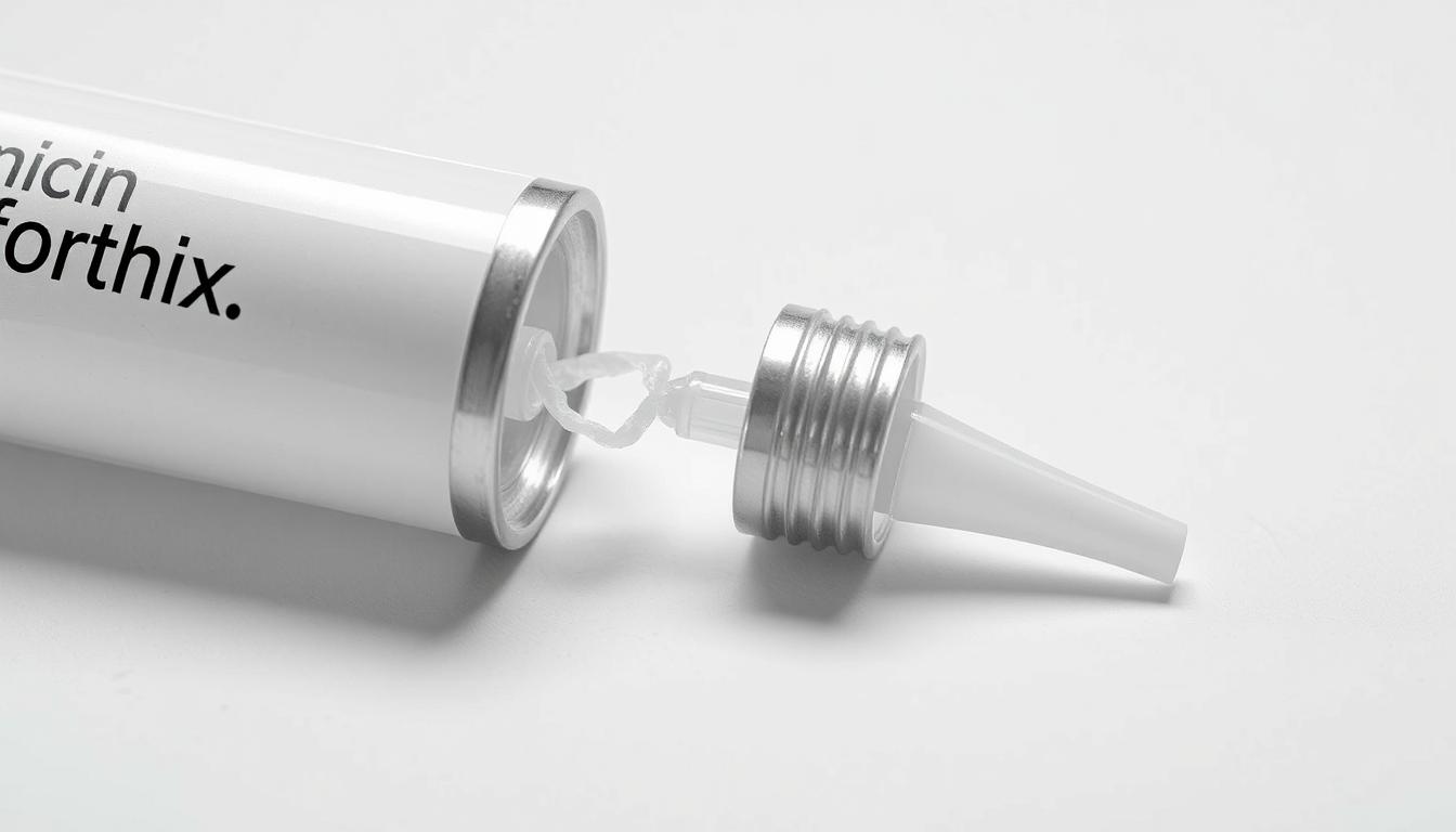 Applying erythromycin ophthalmic ointment to the lower eyelid