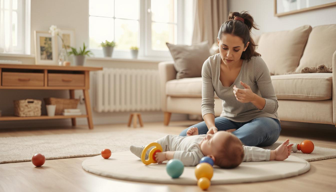 Educational infographic explaining common signs of developmental delays in infants using milestone timelines and simple baby illustrations.