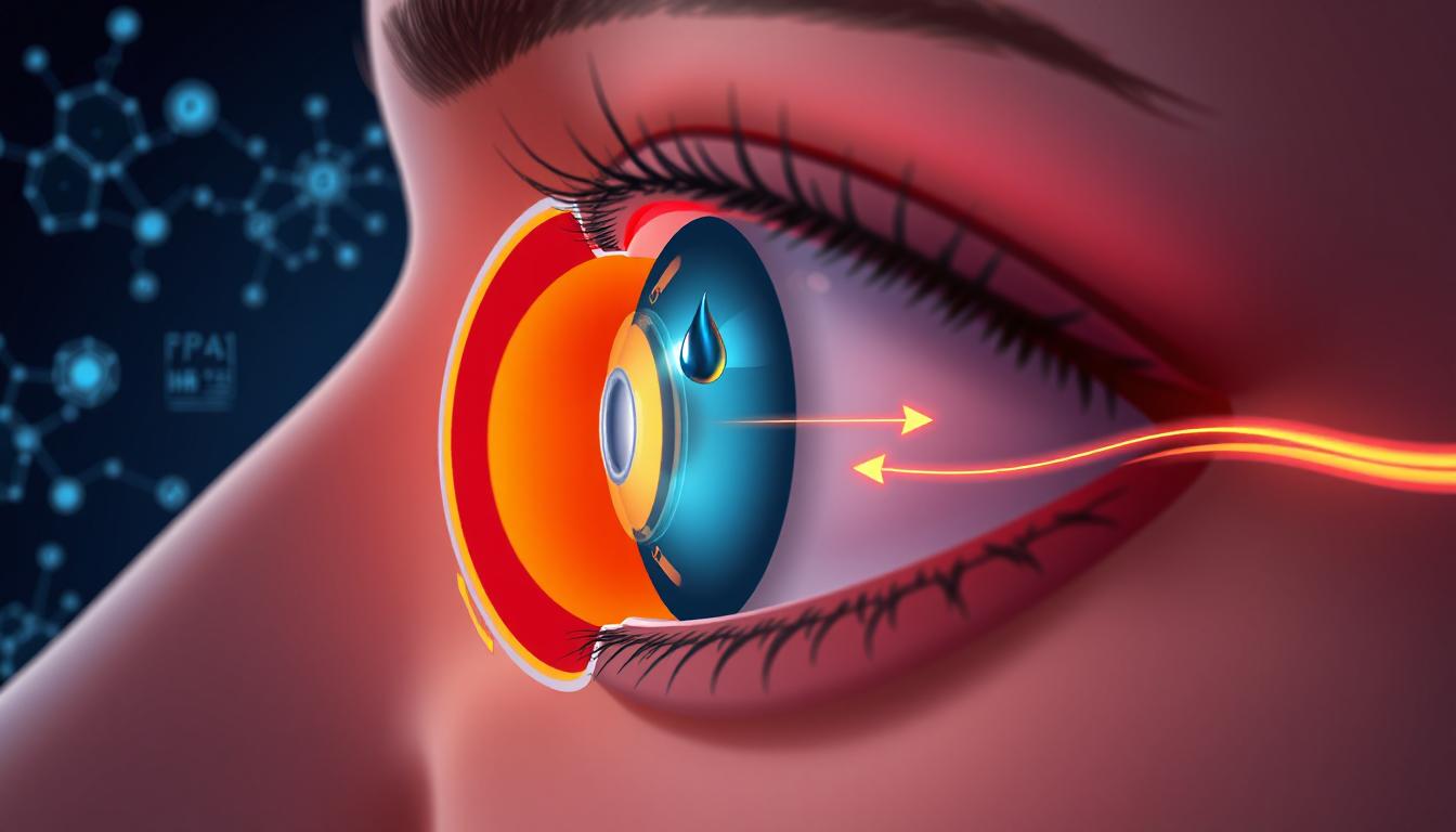 Medical infographic explaining why Lumigan eye drops are typically taken at night to help manage eye pressure more effectively.