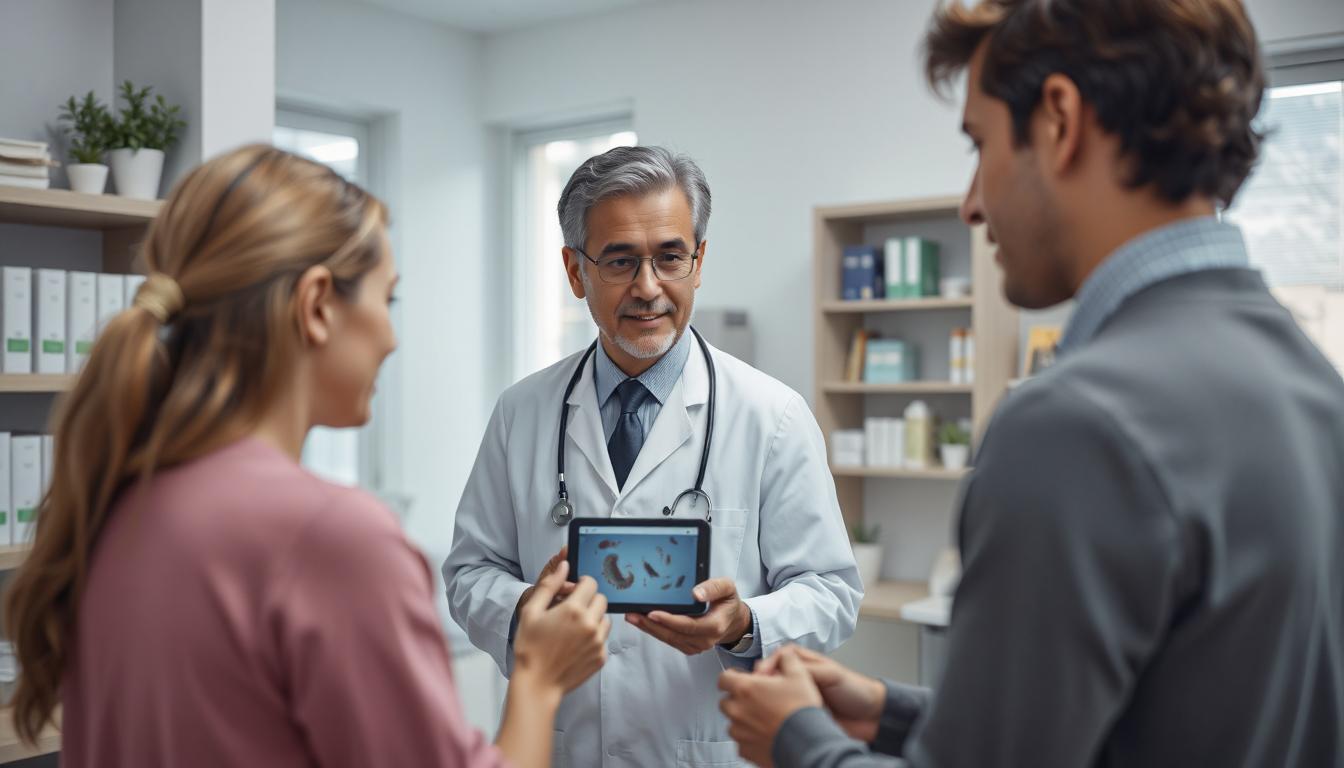 Pharmacist explaining nitazoxanide mechanism at Grant Pharmacy